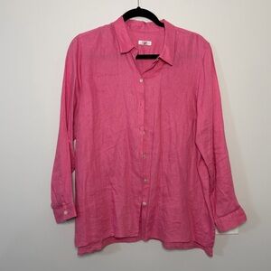J. Jill 100% Linen Button-Down Shirt Vibrant Pink Size L